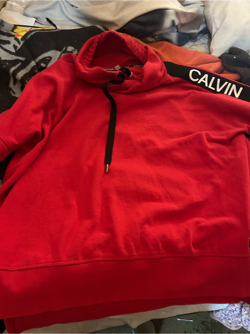 Calvin Klein women Red Turtleneck Pullover with Black Drawstring